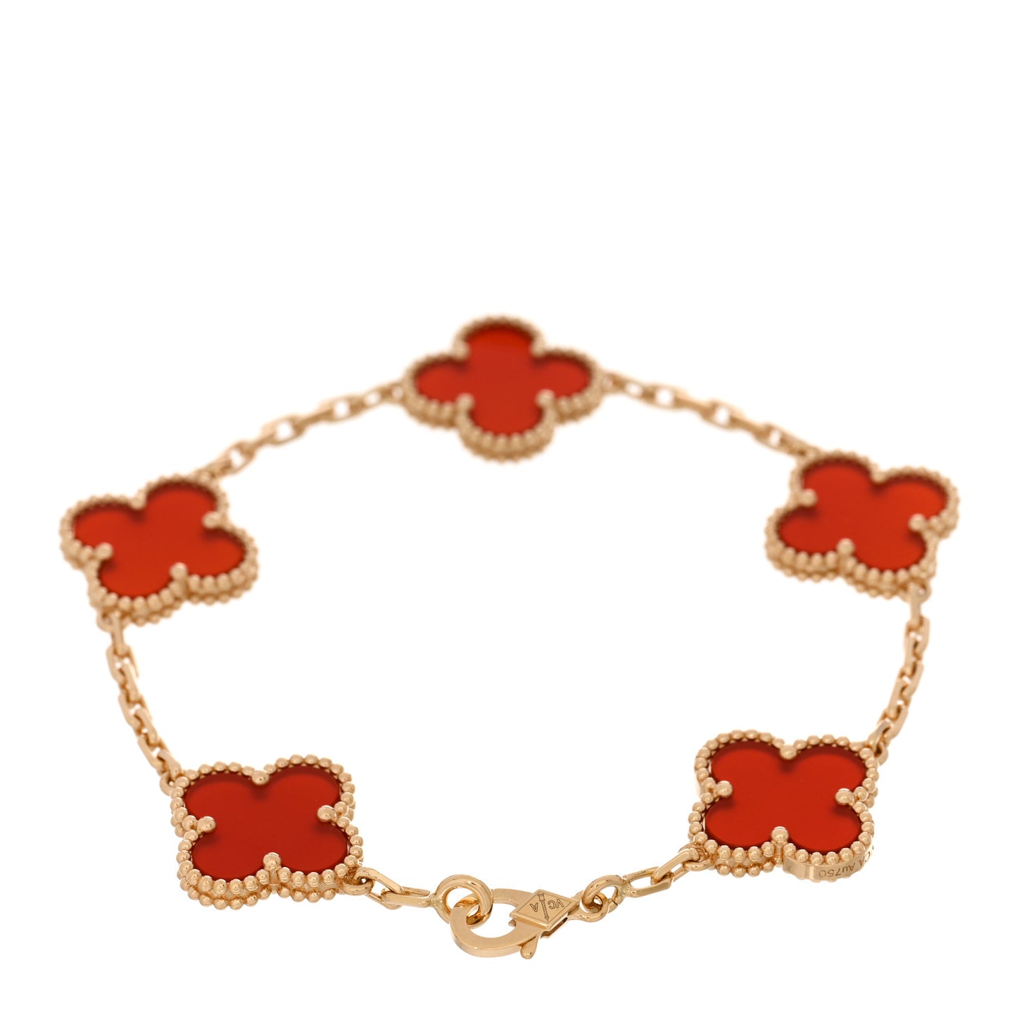 18K Yellow Gold Carnelian 5 Motifs Vintage Alhambra Bracelet