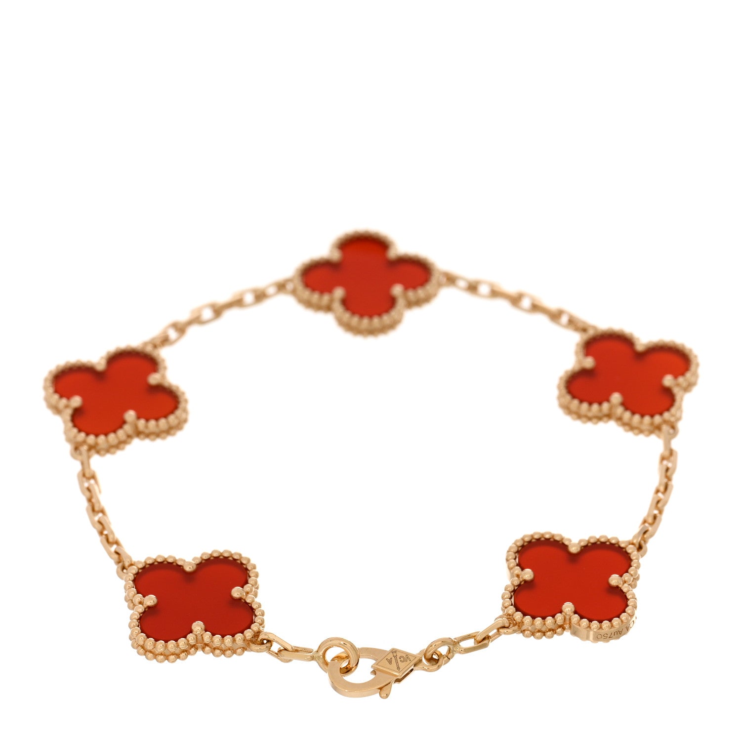 Van Cleef & Arpels 18K Yellow Gold Carnelian 5 Motifs Vintage Alhambra Bracelet 2 of 5
