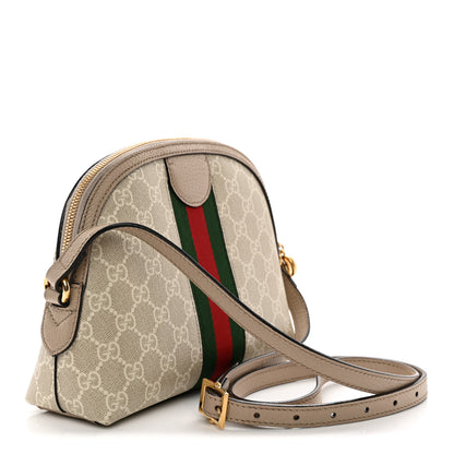 Gucci GG Supreme Monogram Textured Dollar Calfskin Web Small Ophidia Dome Shoulder Beige Mystic White Oatmeal 3 of 14
