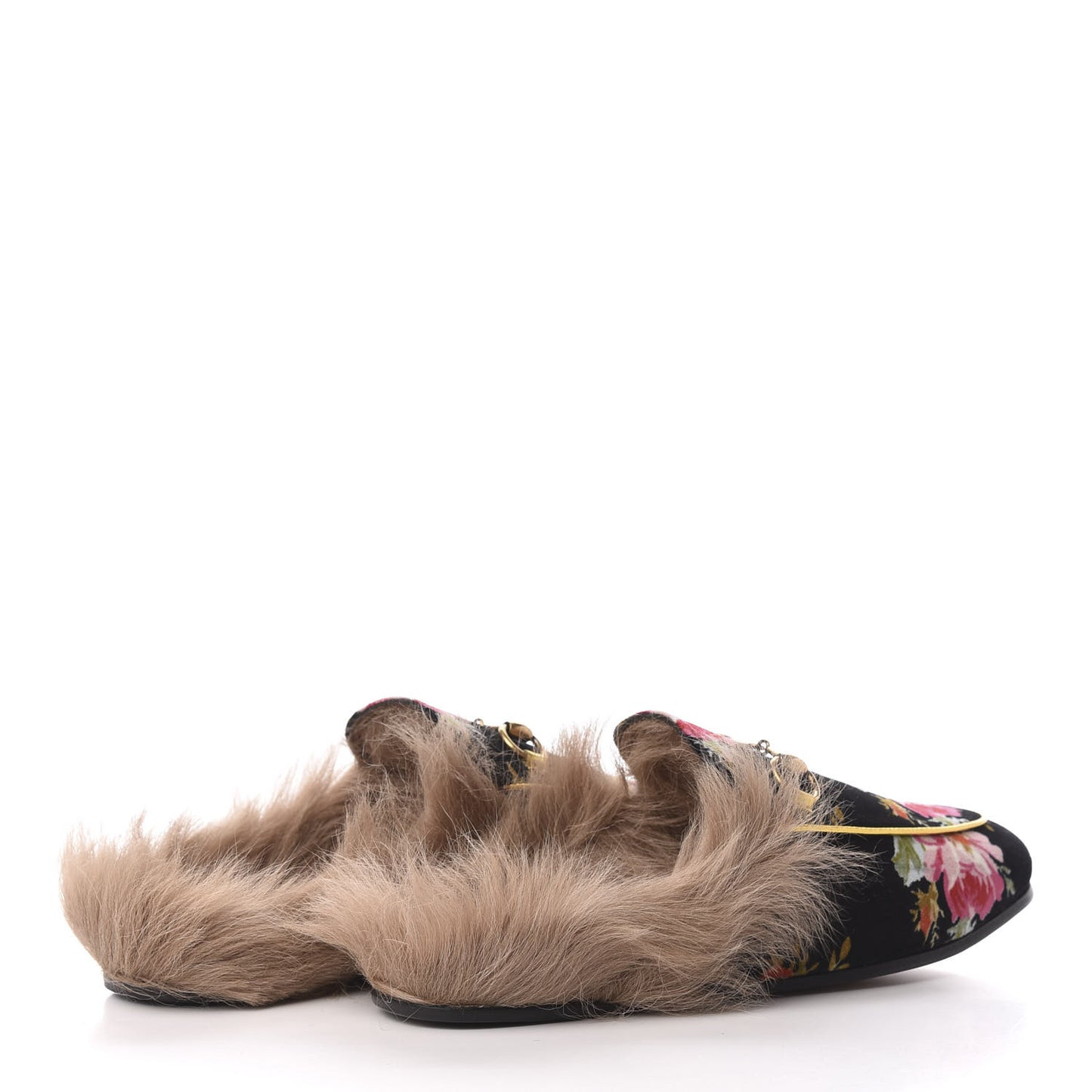Velvet Fur Floral Princetown Slippers 36.5 Black