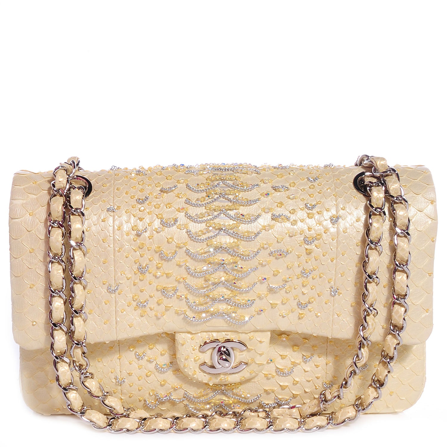 Chanel Python Beaded Medium Double Flap Light Yellow 1 of 11