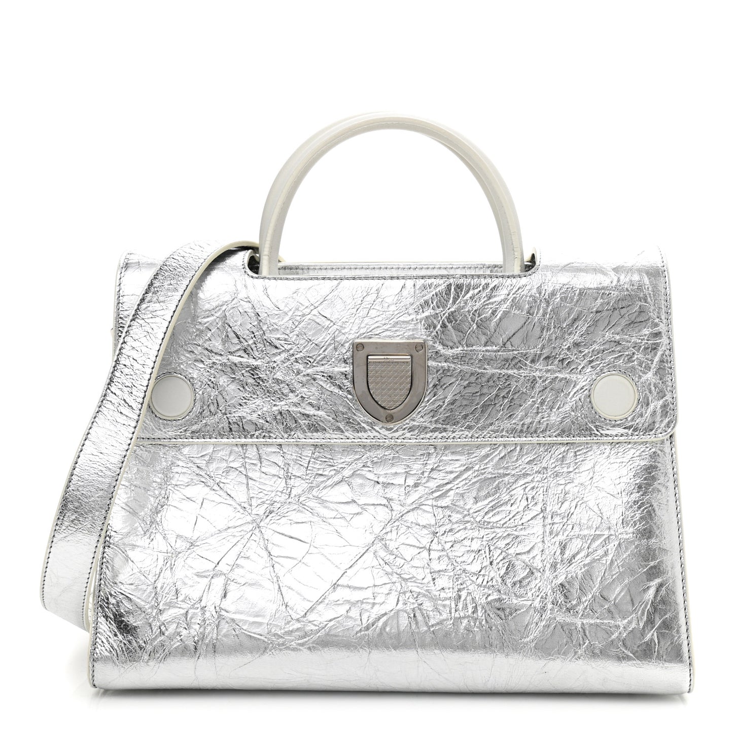 Metallic Calfskin Medium Diorever Flap Silver