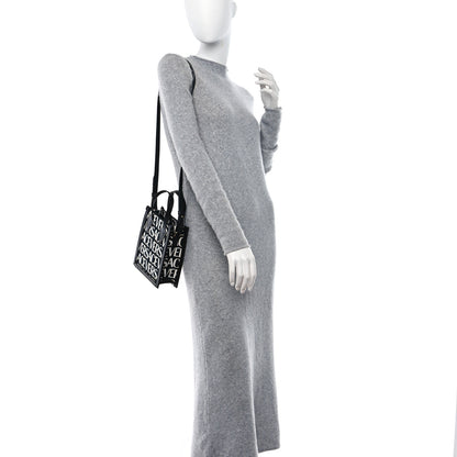 Versace Canvas Jacquard Mini Allover Logo Tote Black White 2 of 8