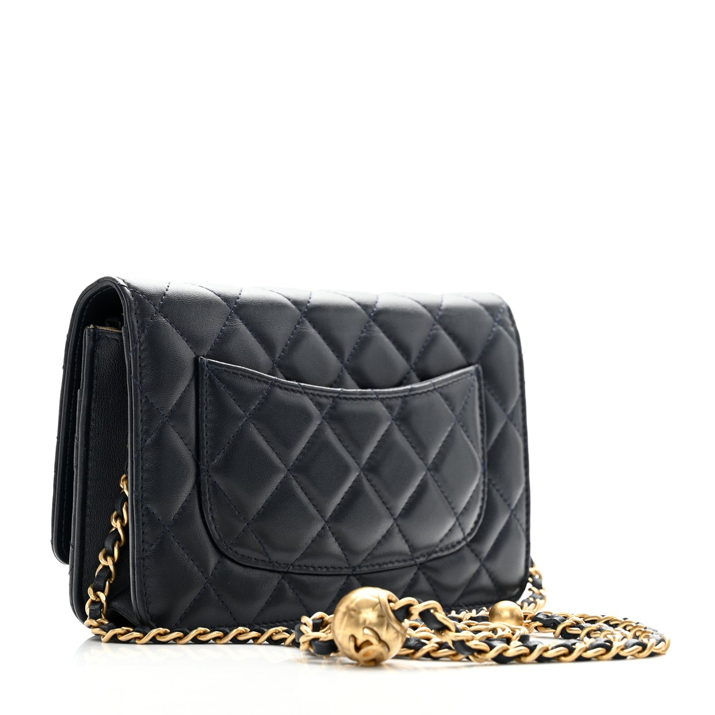 Lambskin Quilted Pearl Crush Wallet on Chain WOC Navy