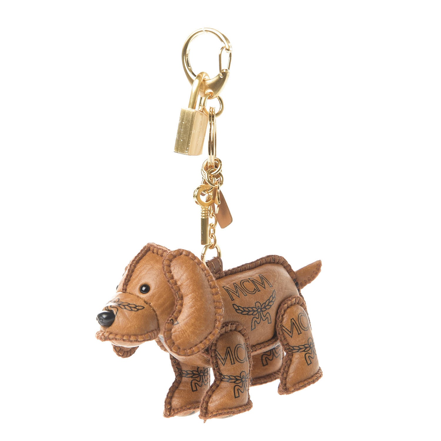 MCM Visetos Dog Key Ring Bag Charm Cognac 3 of 6