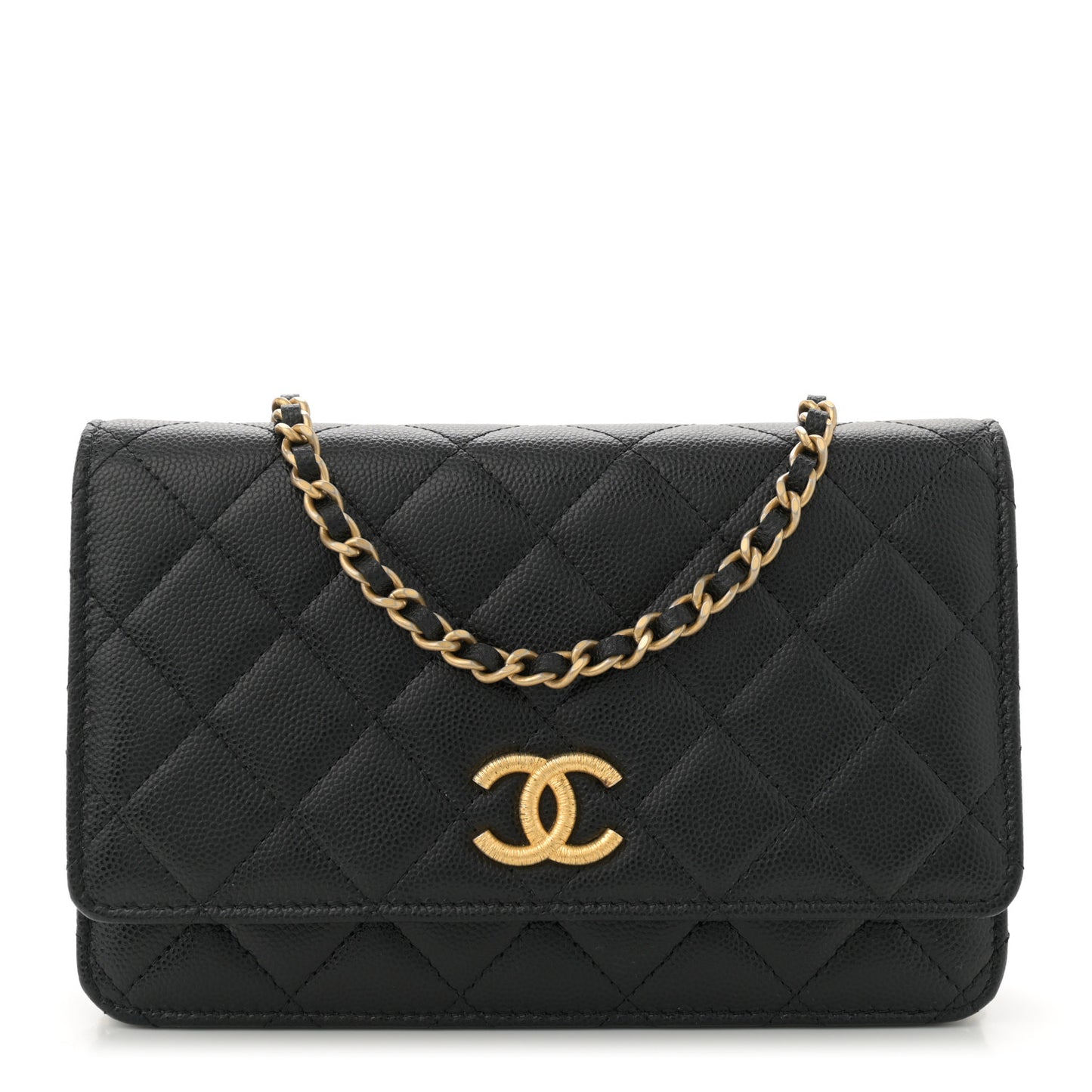 Caviar Quilted Textured CC Wallet On Chain WOC Black
