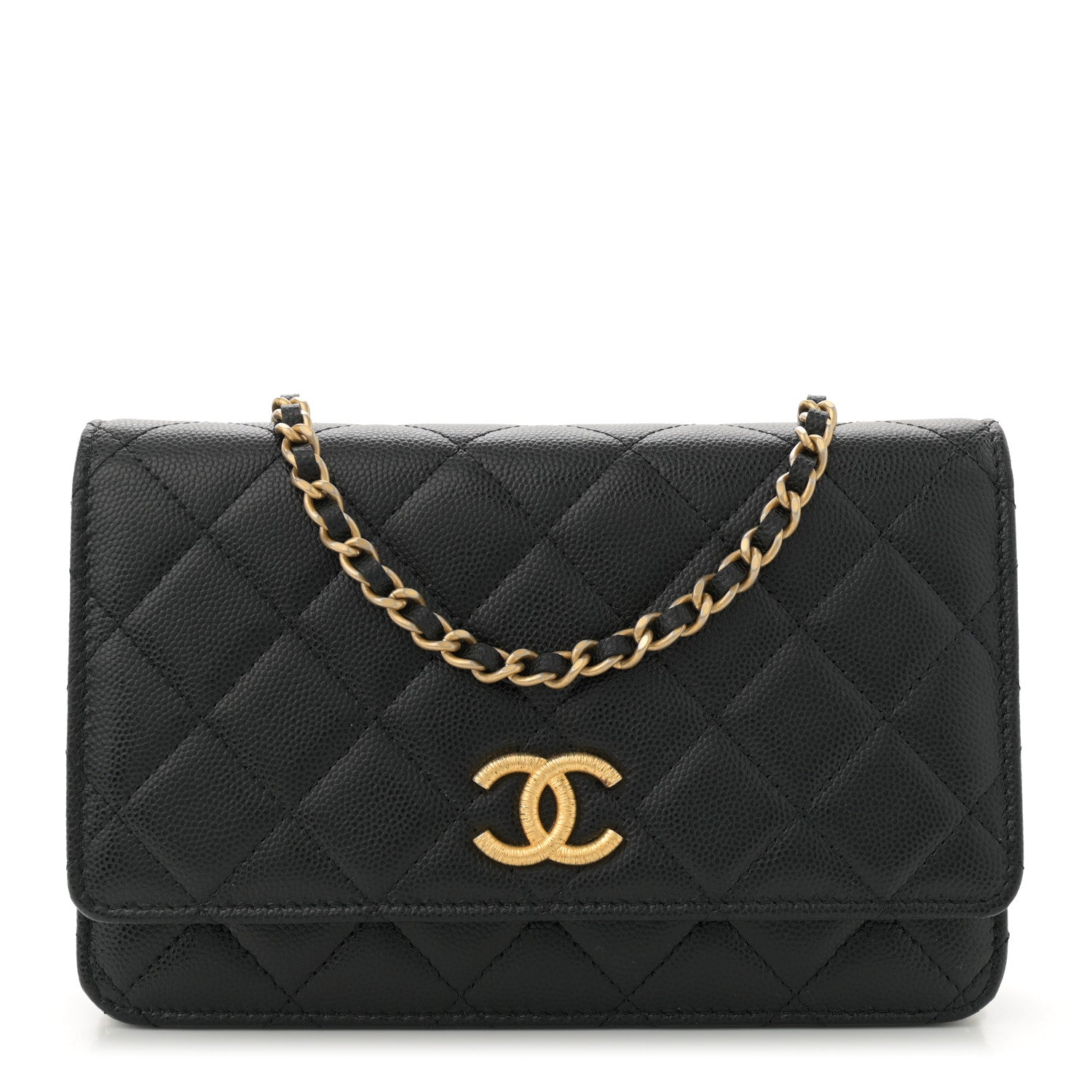 Chanel Caviar Quilted Textured CC Wallet On Chain WOC Black 1 of 10