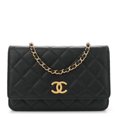 Chanel Caviar Quilted Textured CC Wallet On Chain WOC Black 1 of 10
