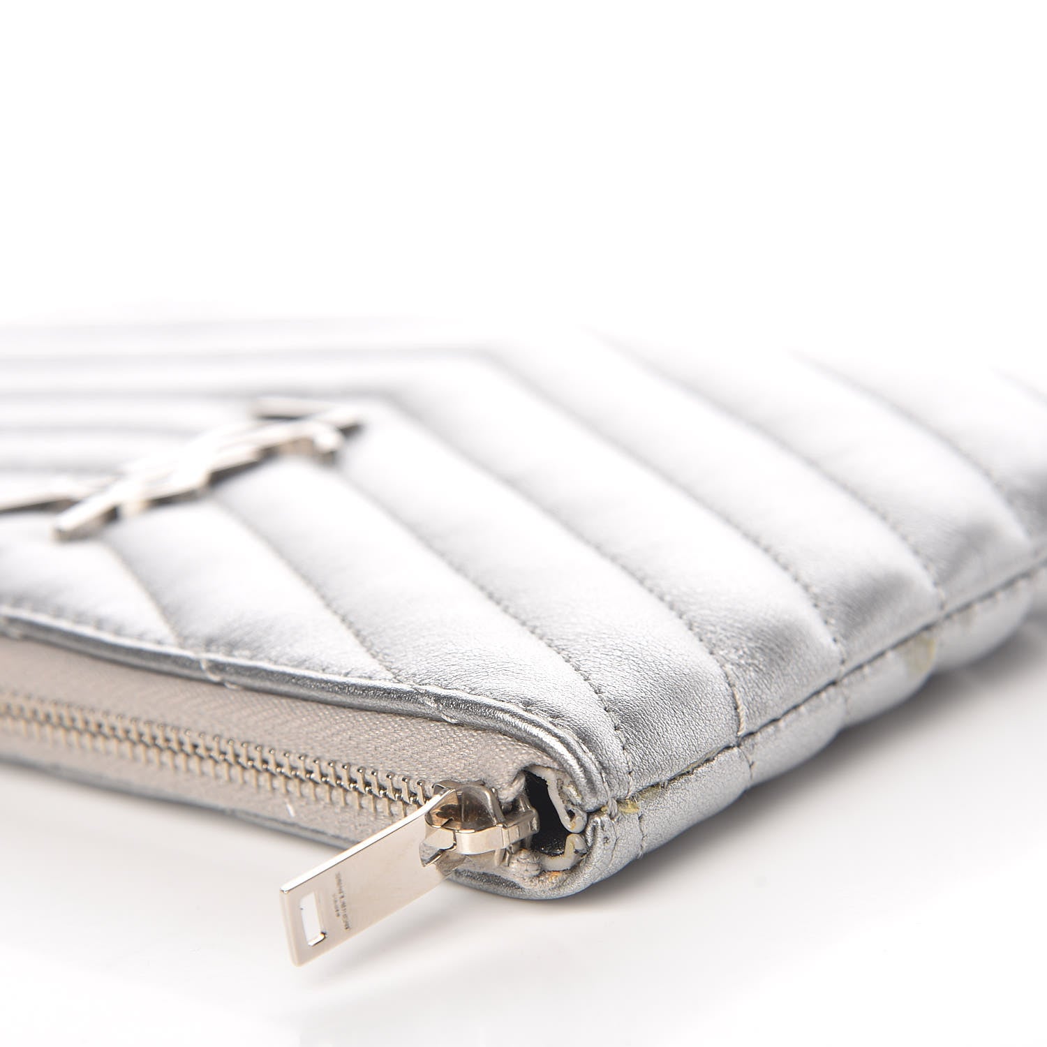 Saint Laurent Metallic Calfskin Matelasse Chevron Monogram Pouch Silver 13 of 16
