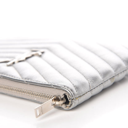 Saint Laurent Metallic Calfskin Matelasse Chevron Monogram Pouch Silver 13 of 16