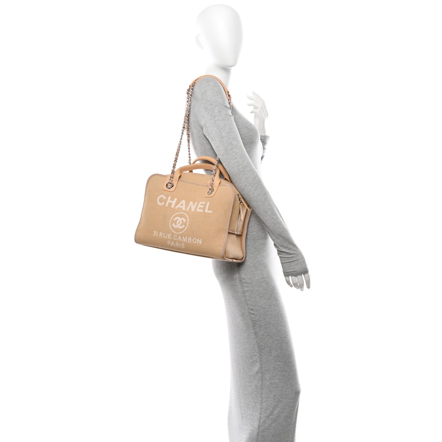 Canvas Deauville Bowling Bag Beige