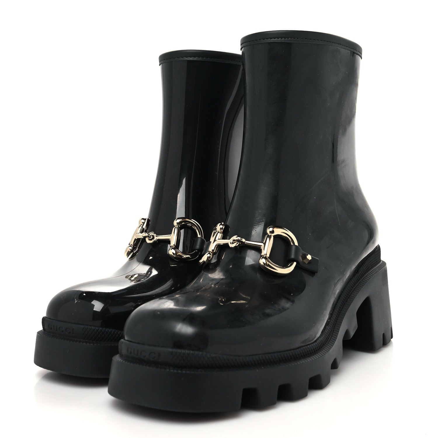 Gucci Rubber Womens Horsebit Ankle Boots 38 Black 3 of 8