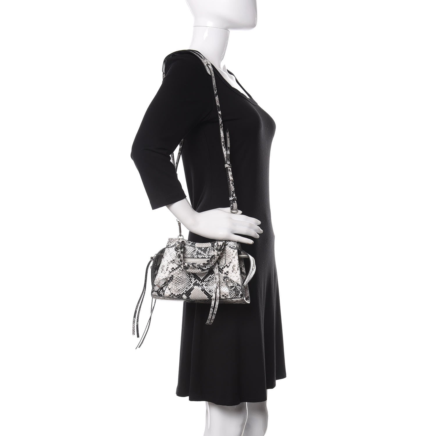 Balenciaga Grained Calfskin Snake Effect Neo Classic Silver Hardware Mini City Black White 2 of 8