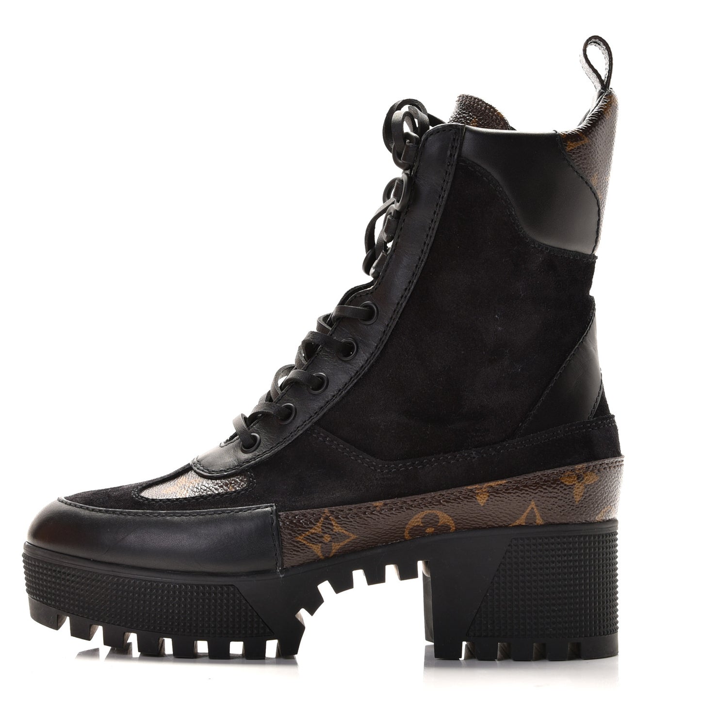 Suede Calfskin Monogram Laureate Platform Desert Boots 36 Black