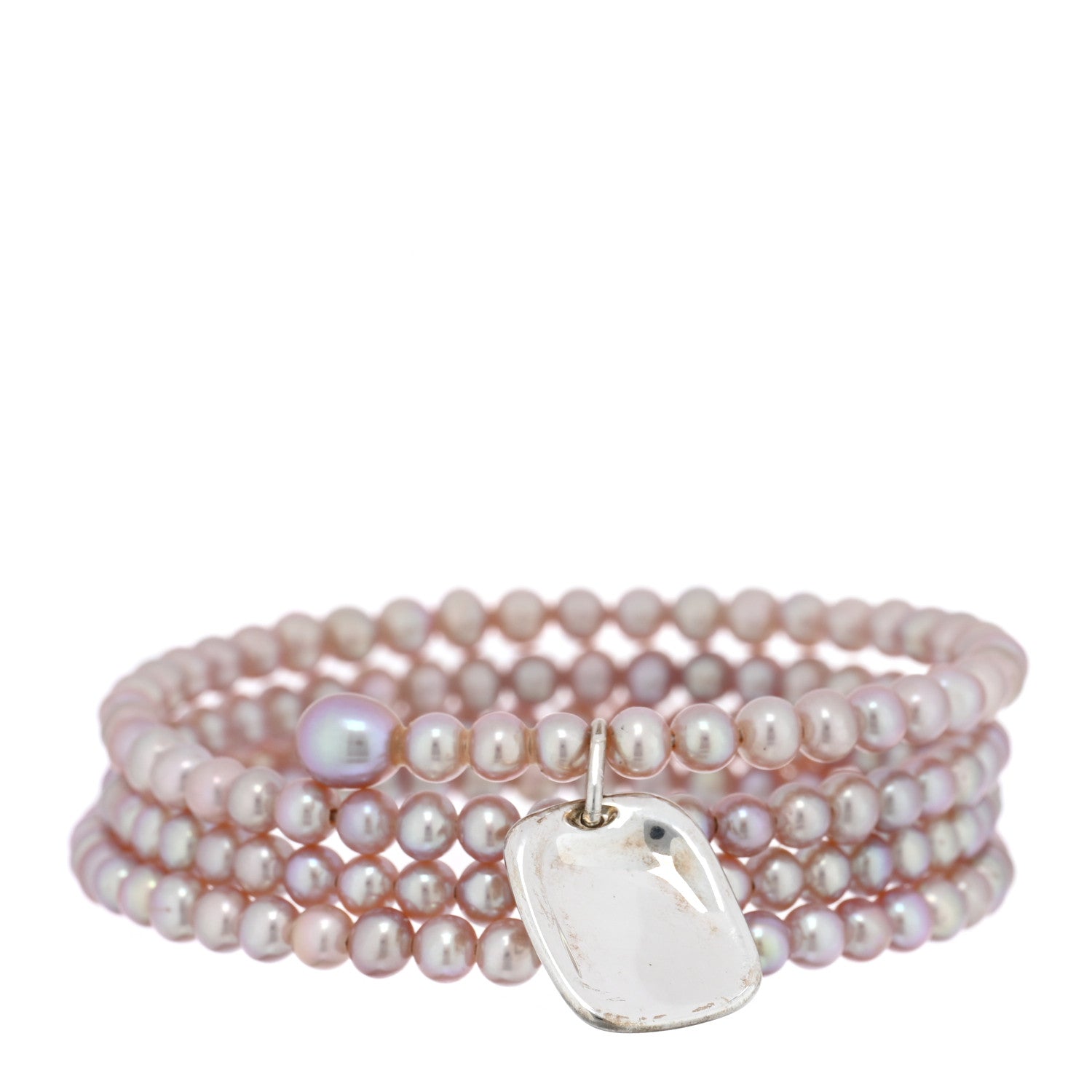 Tiffany Sterling Silver Pink Pearl Elsa Peretti Four Row Charm Bangle Bracelet 1 of 4