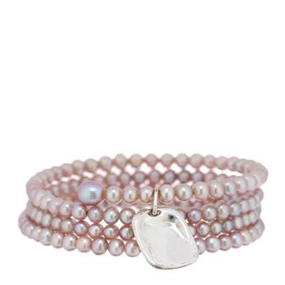 Tiffany Sterling Silver Pink Pearl Elsa Peretti Four Row Charm Bangle Bracelet 1 of 4