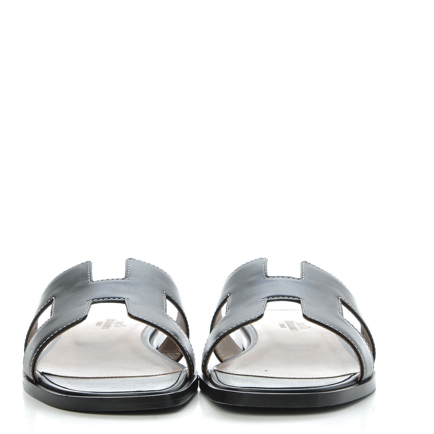 Hermes Box Calfskin Oran Sandals 37 Black 2 of 17