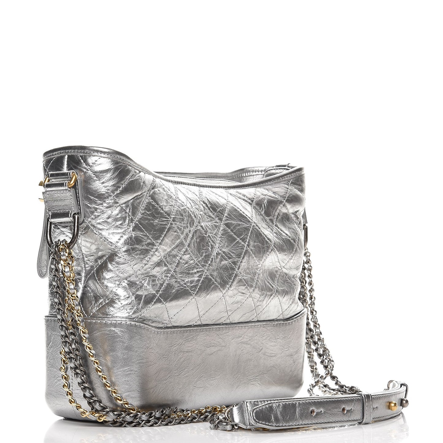 Metallic Aged Calfskin Quilted Medium Gabrielle Silver