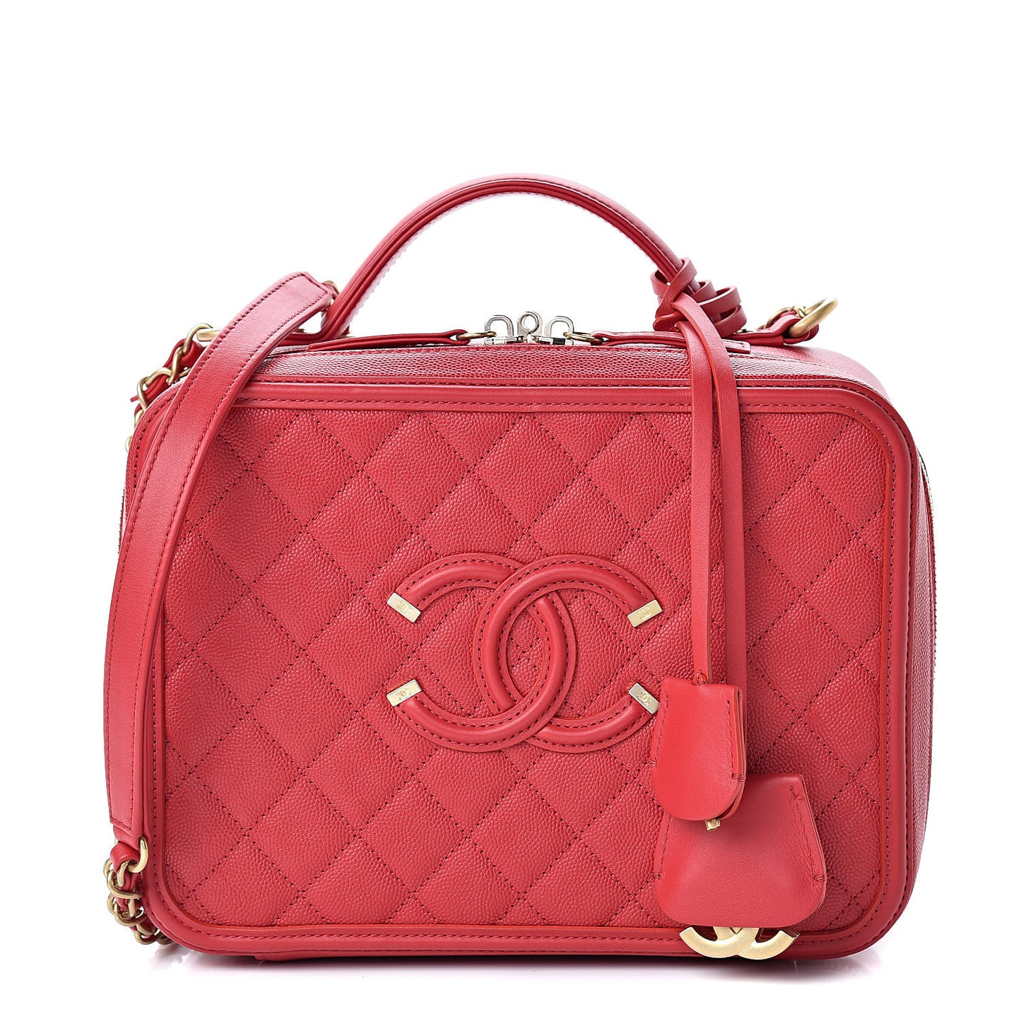 Caviar Quilted Large CC Filigree Vanity Case Red