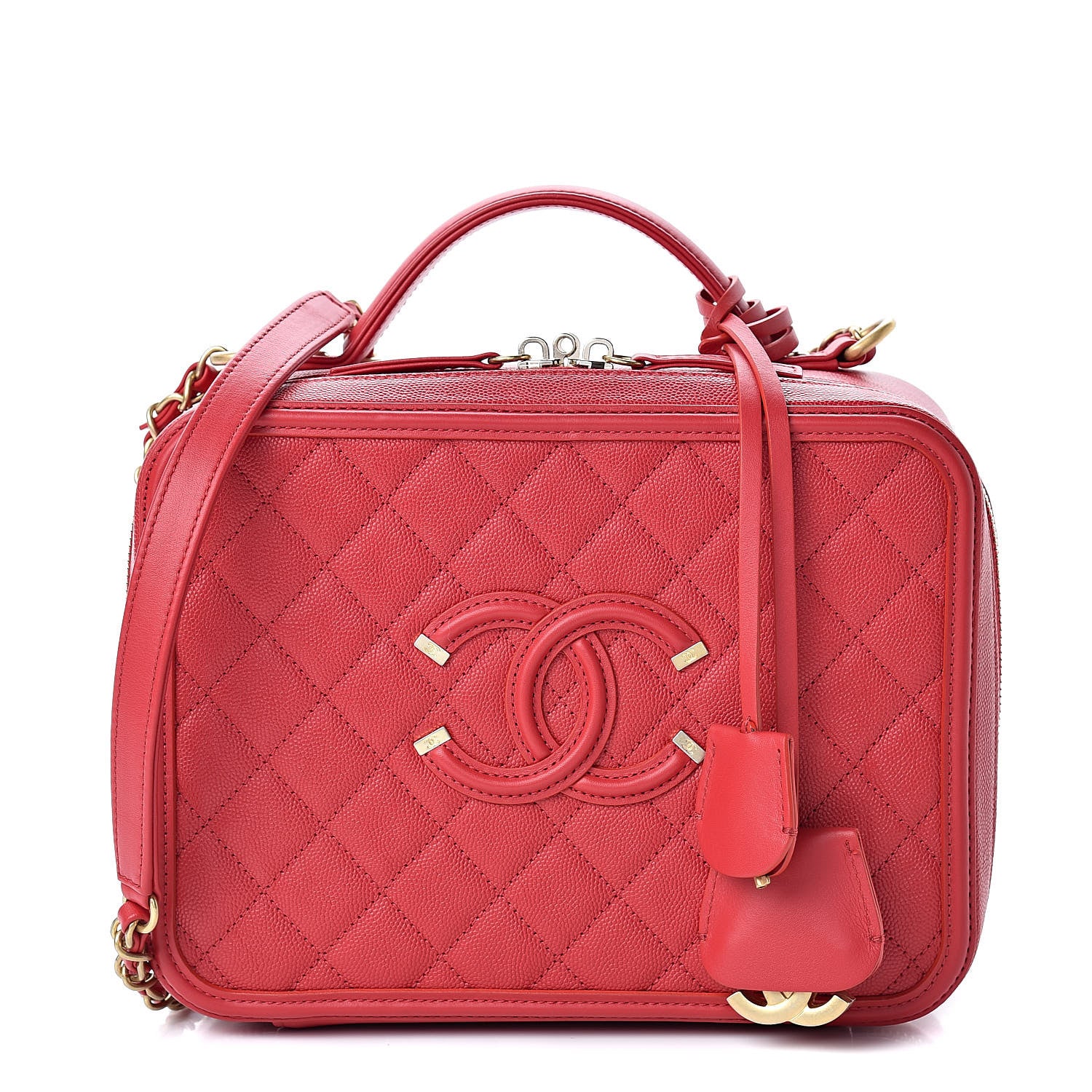 Chanel Caviar Quilted Large CC Filigree Vanity Case Red 1 of 11