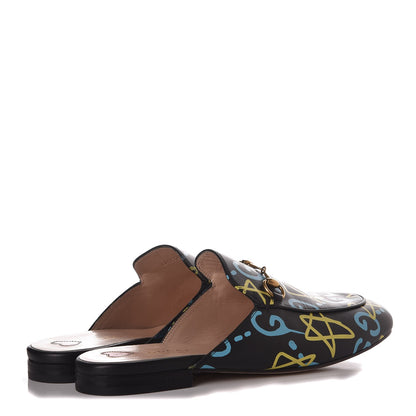 Gucci Calfskin GucciGhost Print Womens Princetown Slippers 39.5 Black New Acquamarine 4 of 8