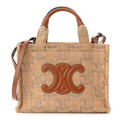Celine Raffia Effect Calfskin Triomphe Jacquard Small Cabas Thais Natural Black 1 of 9
