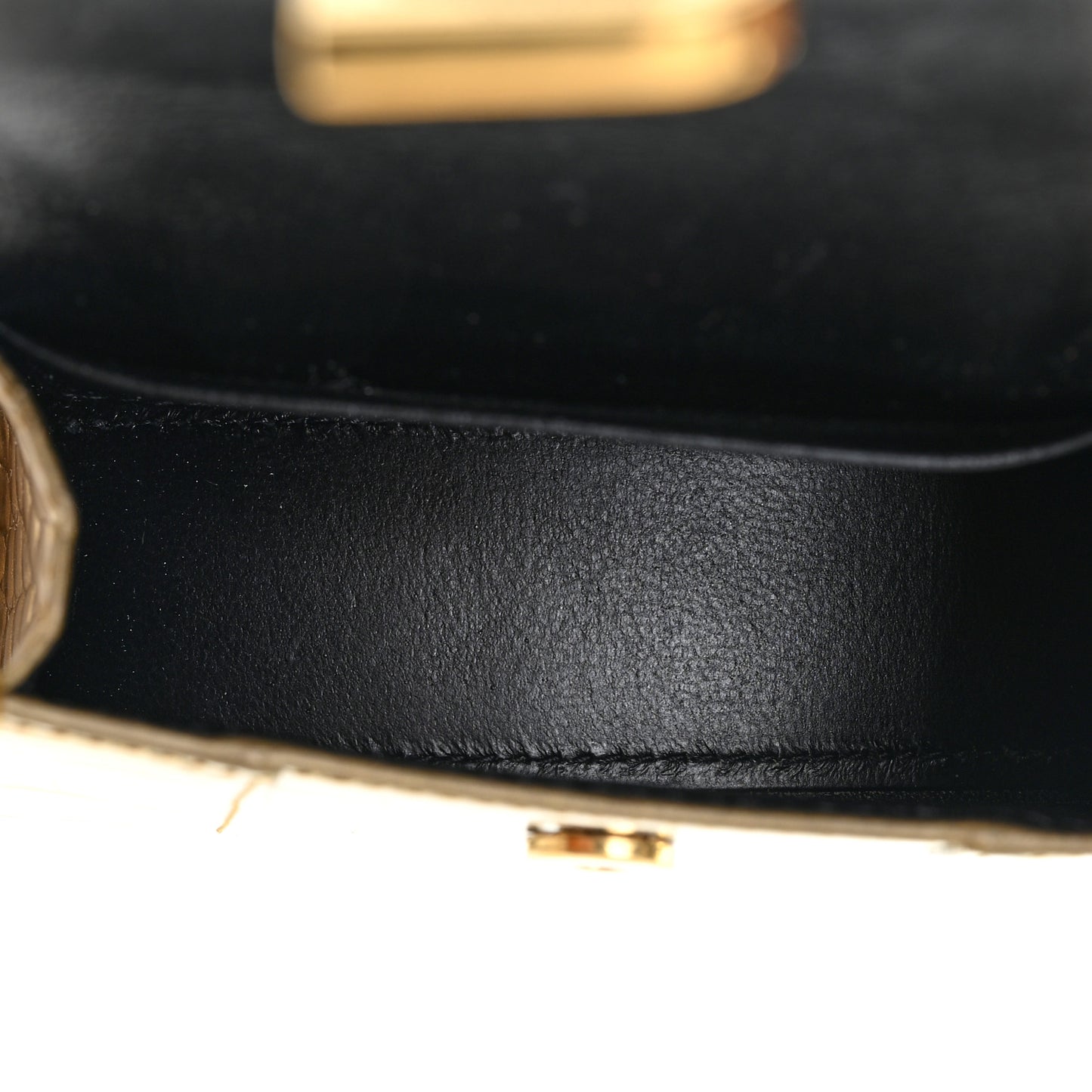 Metallic Calfskin Crocodile Embossed Hourglass Top Handle Bag Mini with Chain Gold