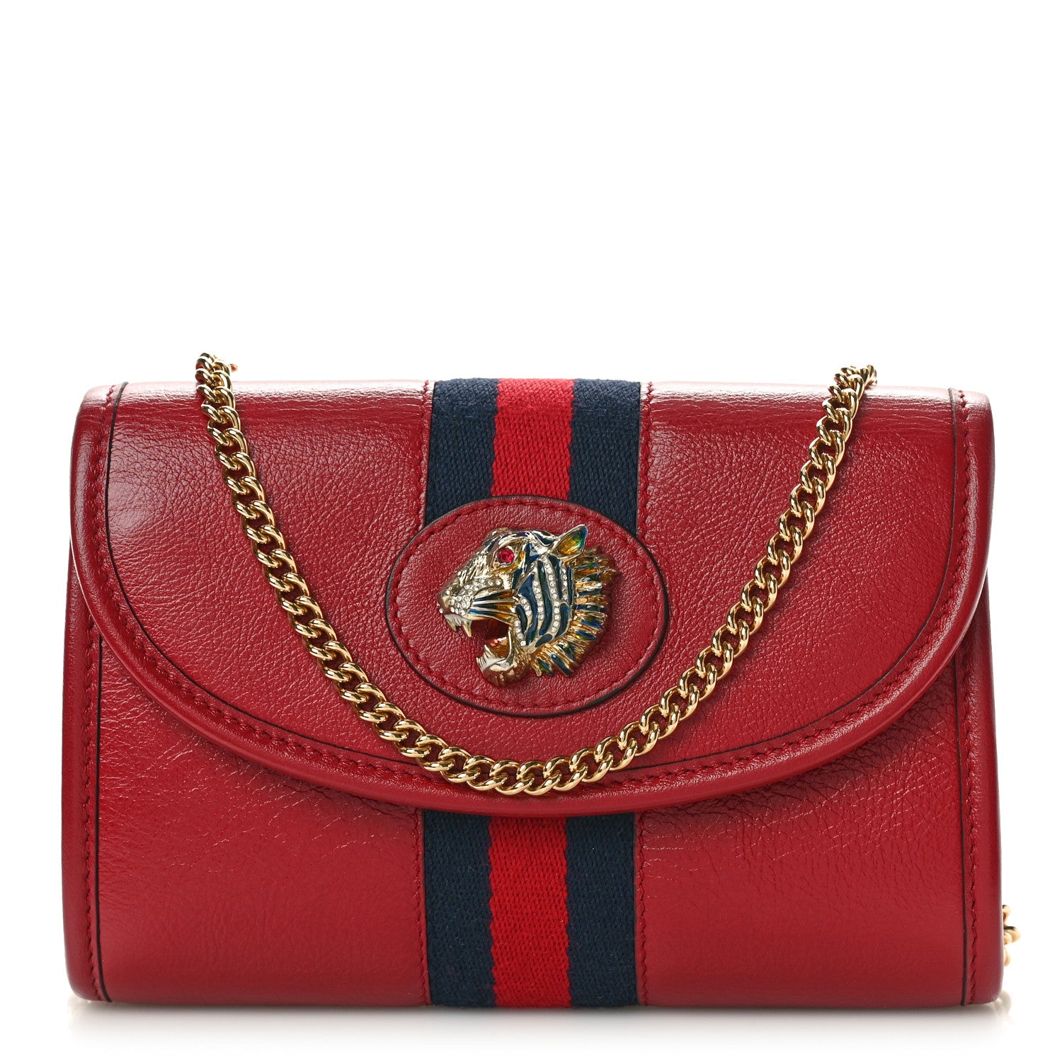Gucci Textured Calfskin Web Mini Rajah Slim Flap Shoulder Bag Romantic Cherry 1 of 11
