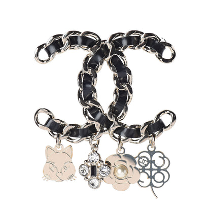 Chanel Lambskin Crystal Chain CC Charms Brooch Black Gold 1 of 4