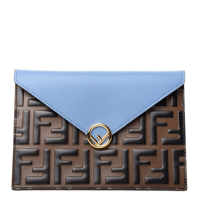 Fendi Vitello Cruise F is Fendi Bi-Color FF 1974 Embossed Medium Flat Envelope Pouch Maya Black Nebula 1 of 6