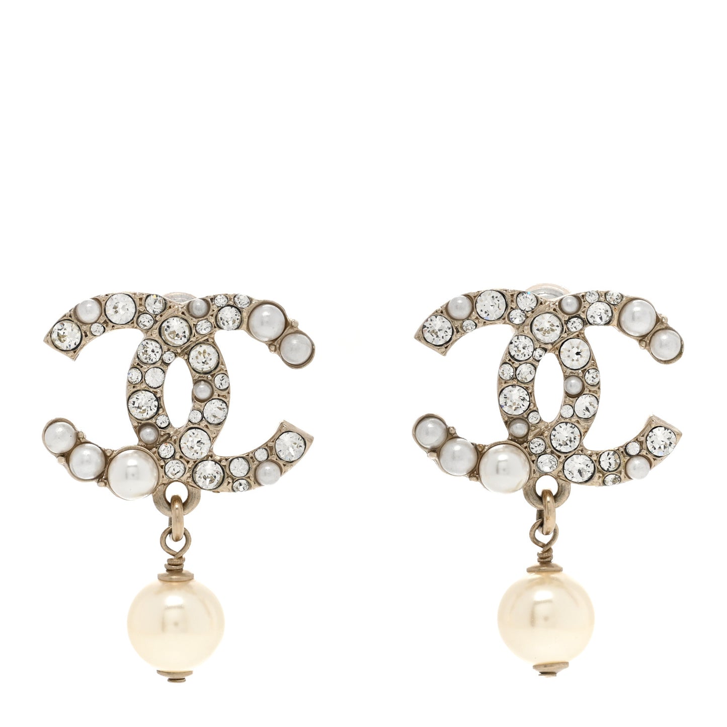 Crystal Pearl CC Drop Earrings Gold Pearly White