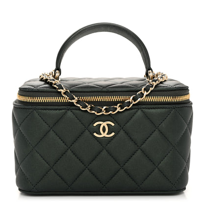 Chanel Iridescent Lambskin Quilted Small Top Handle Vanity Case With Chain Green 1 of 10