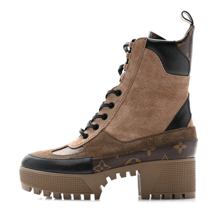 Louis Vuitton Suede Calfskin Monogram Laureate Platform Desert Boots 35 Taupe 1 of 10