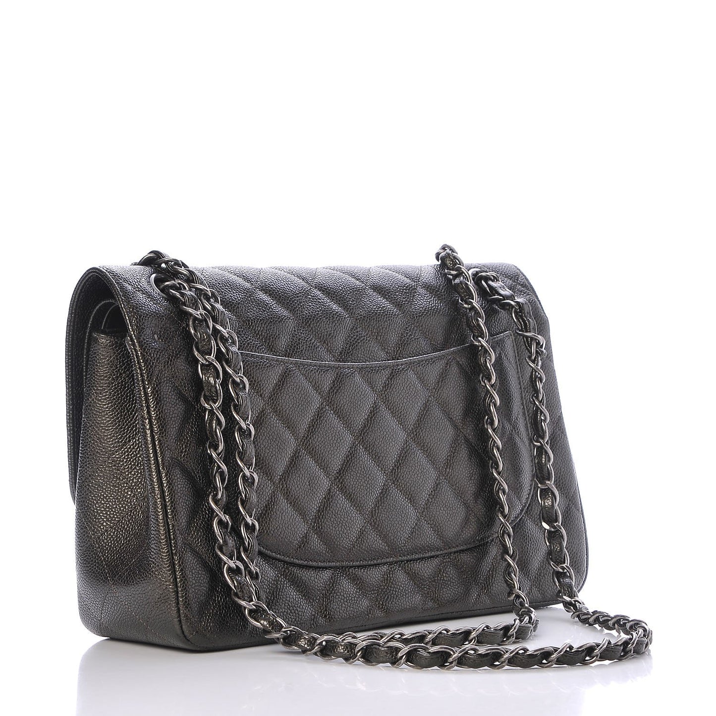 Caviar Quilted Jumbo Double Flap Charcoal