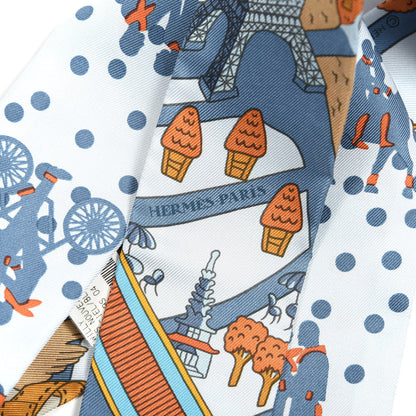 Hermes Silk Les Nouveaux Amoureux de Paris Twilly Ciel Blue Jean Orange 3 of 4