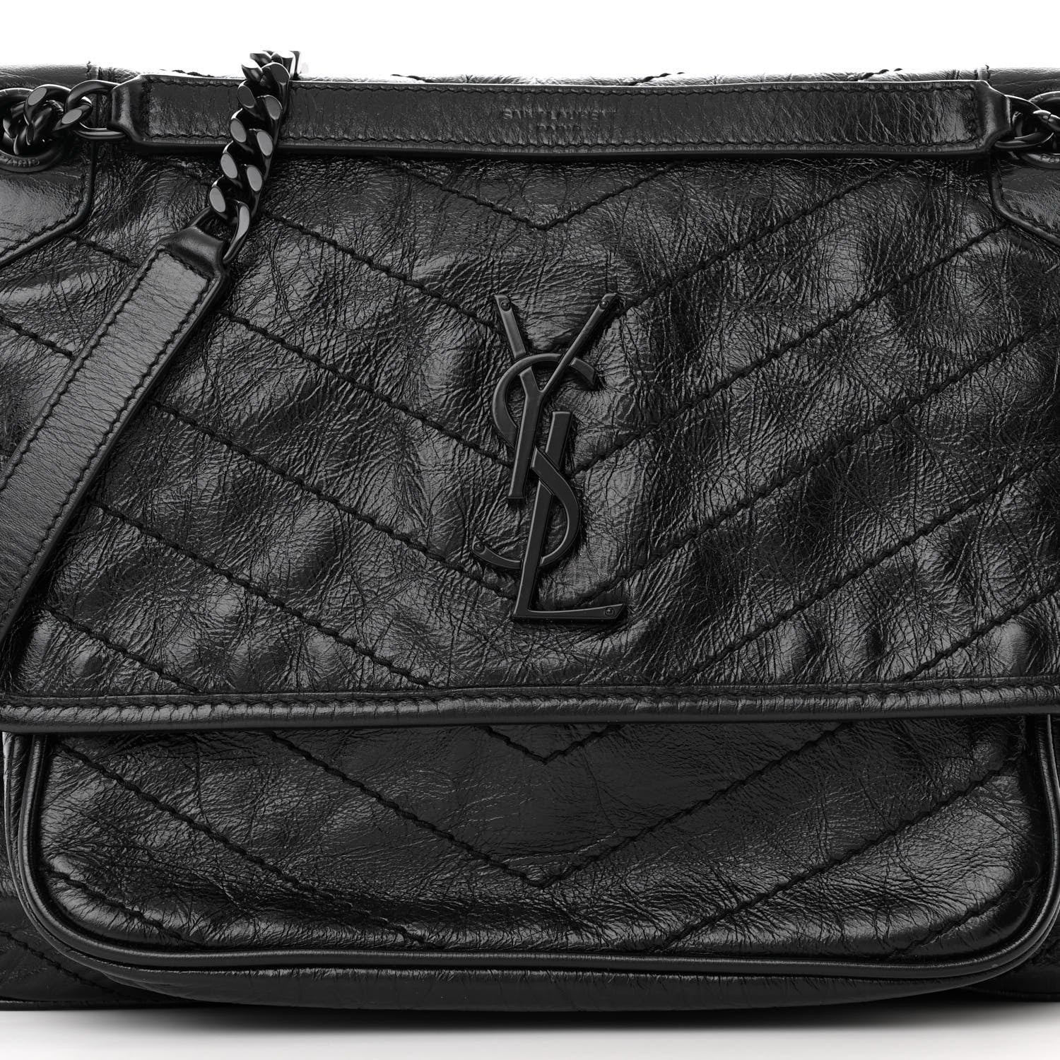 Saint Laurent Crinkled Calfskin Matelasse Monogram Medium Niki Chain Satchel Black 8 of 11