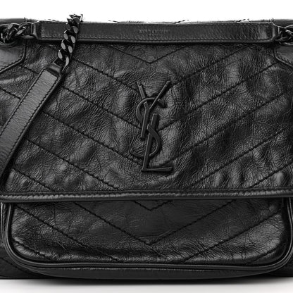 Saint Laurent Crinkled Calfskin Matelasse Monogram Medium Niki Chain Satchel Black 8 of 11