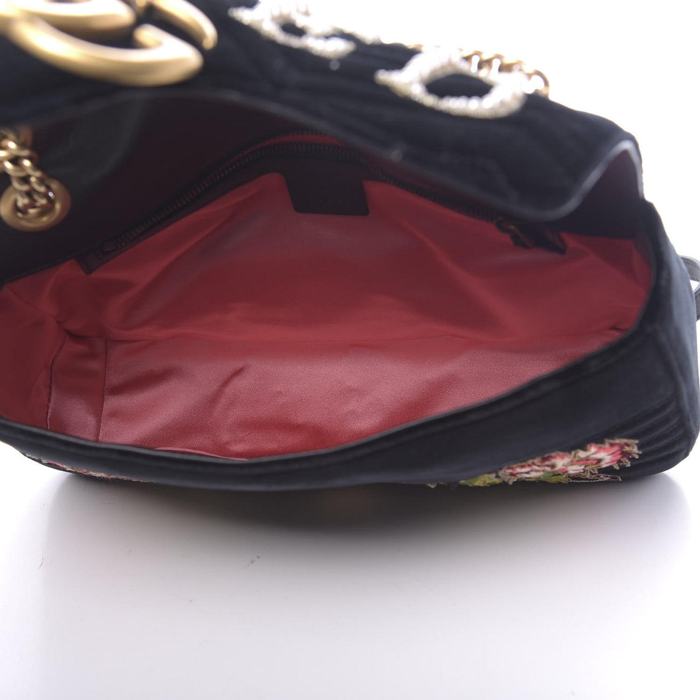 Velvet Matelasse Loved Embroidered Medium GG Marmont Shoulder Bag Black