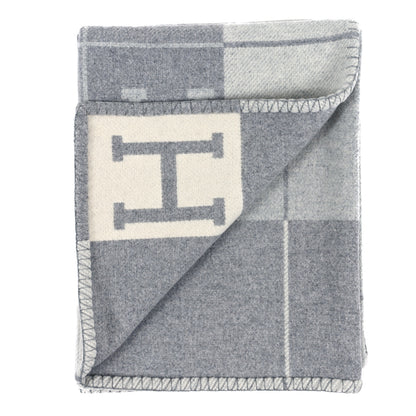 Hermes Wool Cashmere Avalon III Blanket Ecru Gris Clair 2 of 3