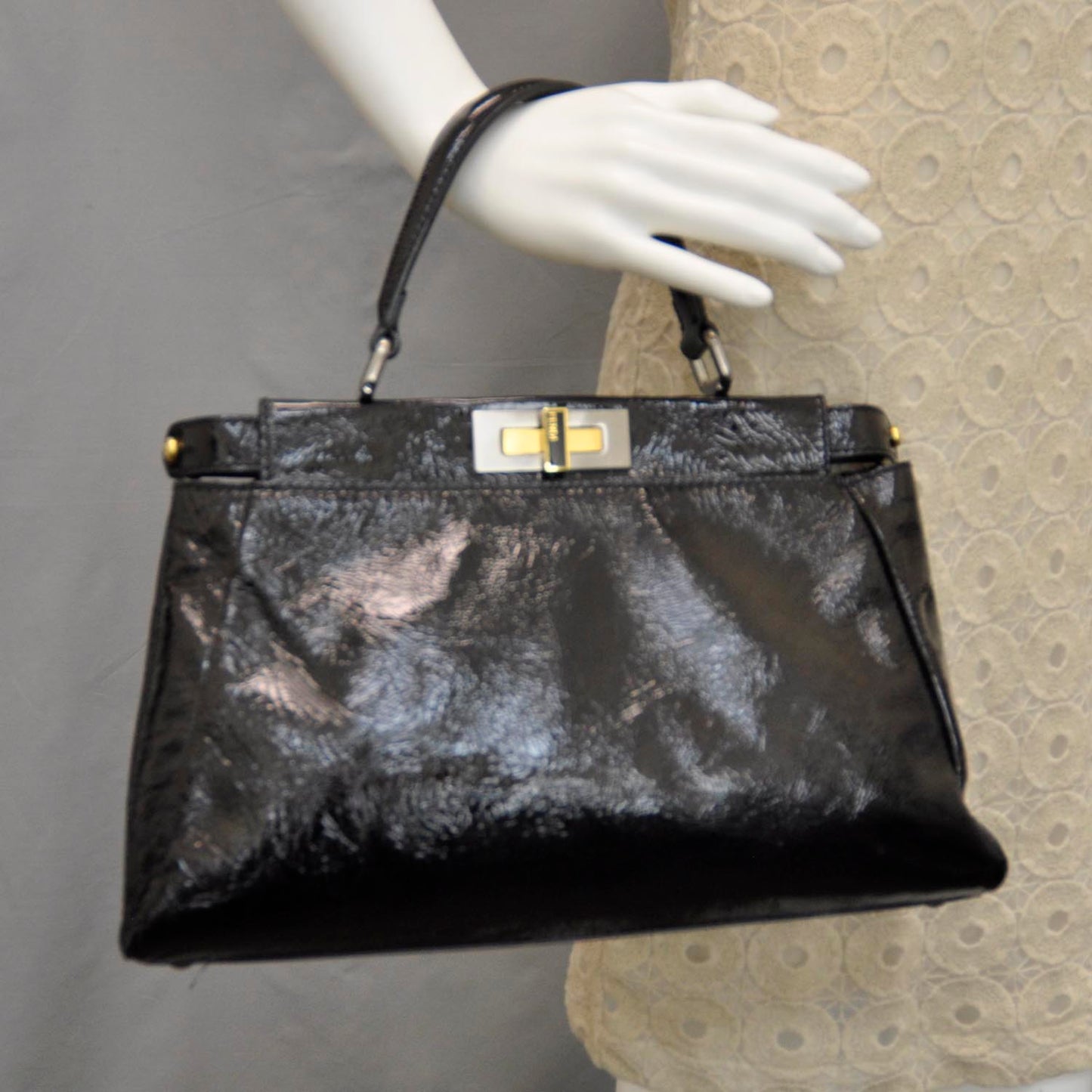 Patent Medium Peekaboo Iconic Satchel Black