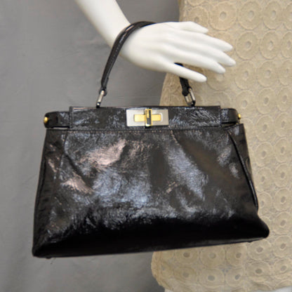 Fendi Patent Medium Peekaboo Iconic Satchel Black 2 of 11