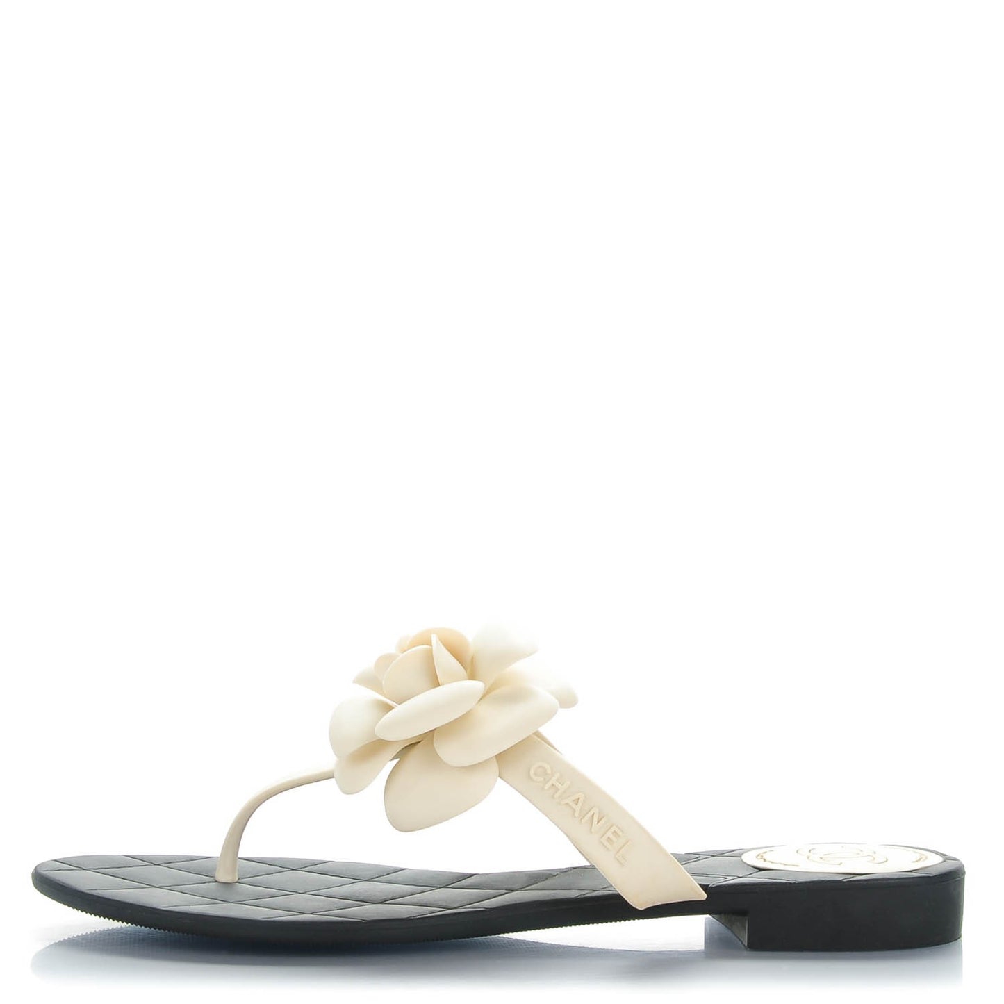 Jelly Quilted Camellia Thong Sandals 39 Black White