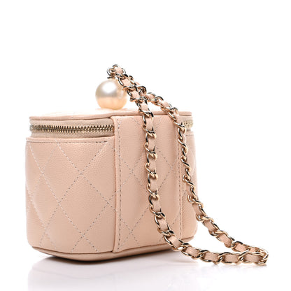 Chanel Iridescent Caviar Quilted Mini Pearl On Top Vanity Case With Chain Beige 3 of 10