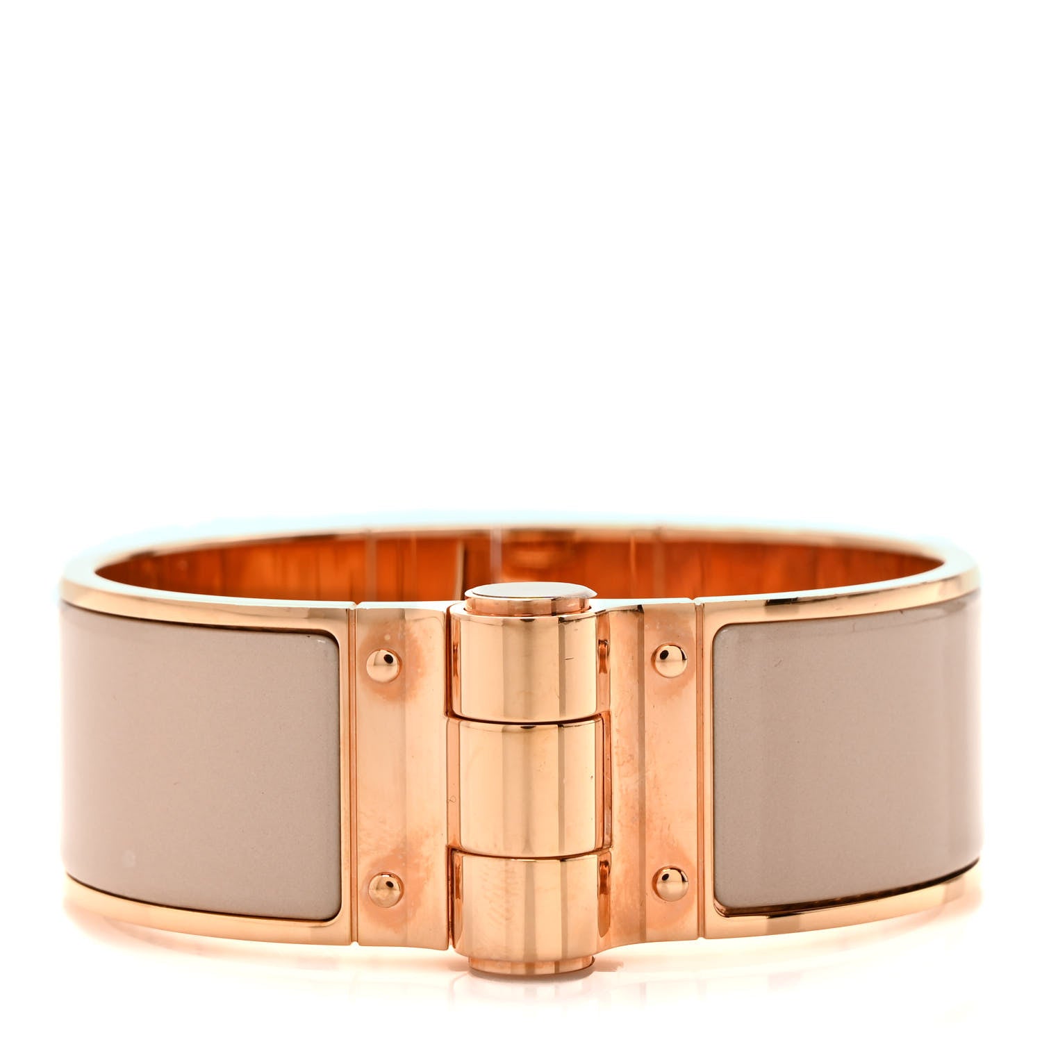 Hermes Enamel Wide Charniere Uni Hinged Bracelet S Beige Rose 1 of 5