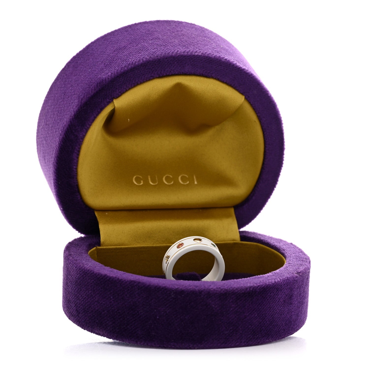 Gucci 18K Yellow Gold Ceramic Topaz Icon Band Ring 54 7 White 5 of 5