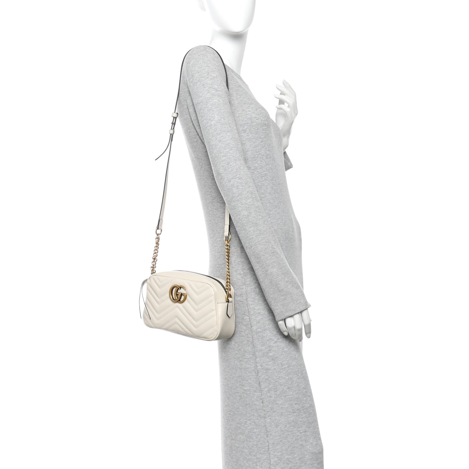 Gucci Calfskin Matelasse Small GG Marmont Chain Shoulder Bag White 2 of 10
