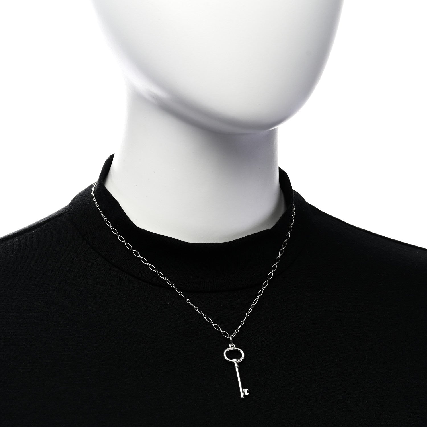 Tiffany Sterling Silver Oval Key Pendant Link Necklace 2 of 5