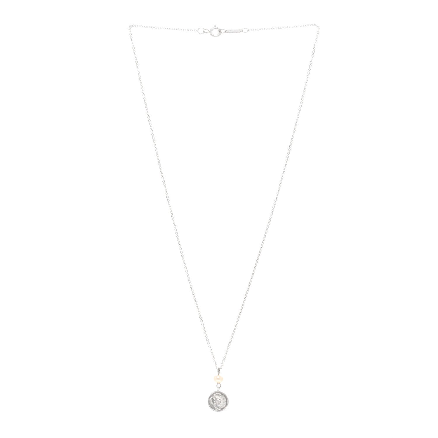 Tiffany Sterling Silver Pearl Flower Pendant Necklace 3 of 4