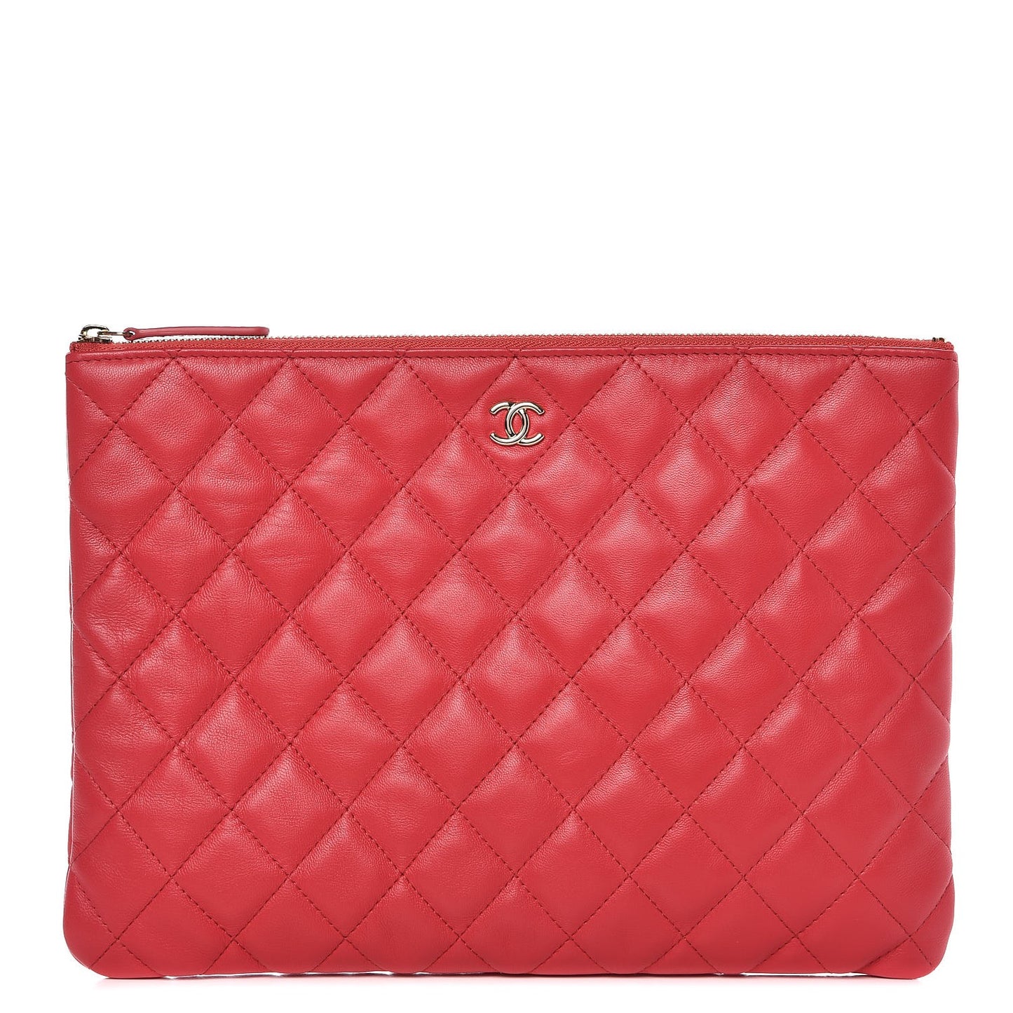Lambskin Quilted Medium Cosmetic Case Red