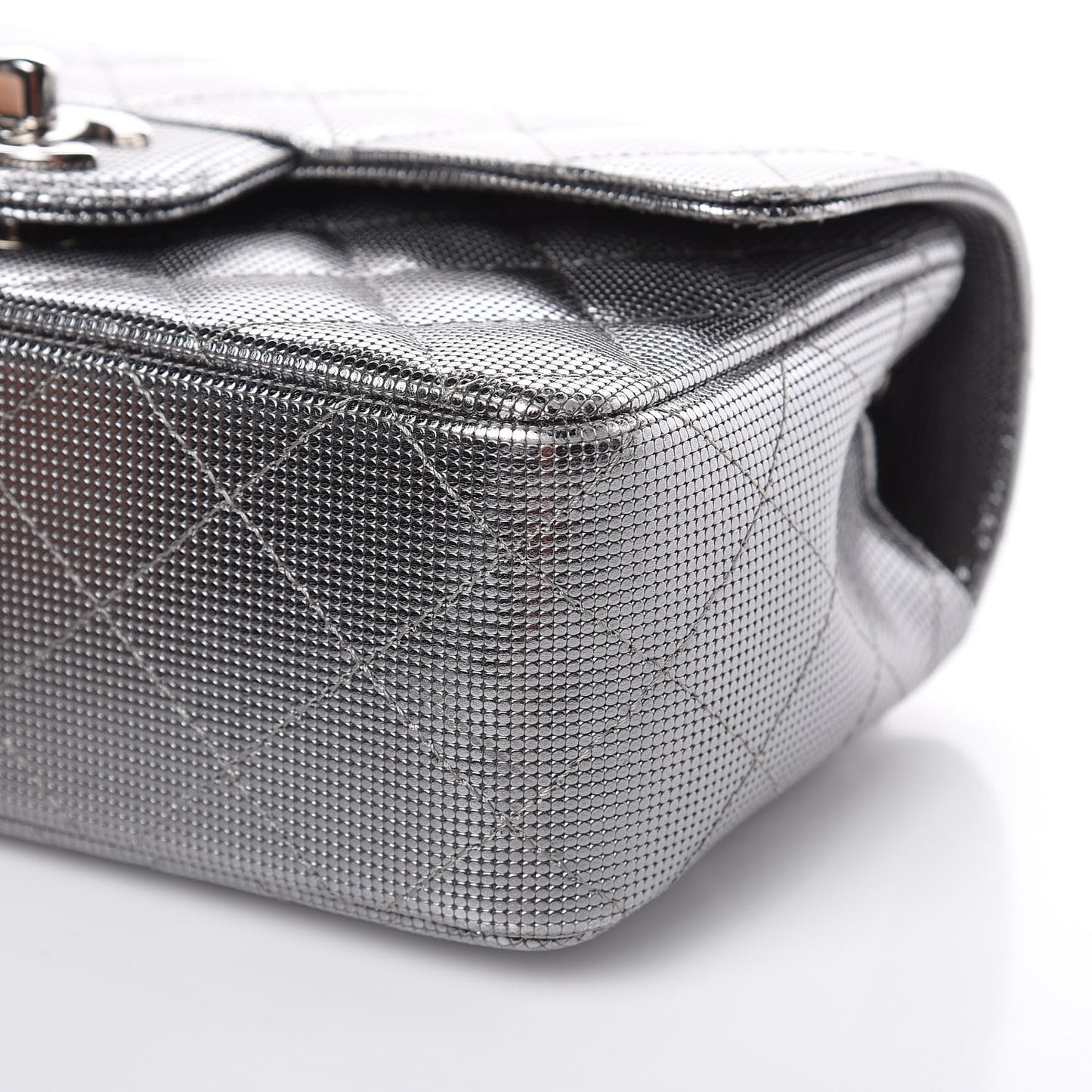 Metallic Calfskin Quilted Pixel Effect Mini Rectangular Flap Dark Silver